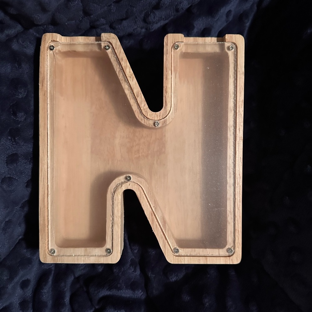 Bank wooden coin toy letter N